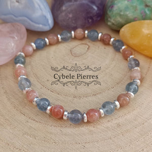 Bracelet Aquarelle - Fluorine bleue et Pierre de Soleil (6mm) - 18cm - Cybele Pierres