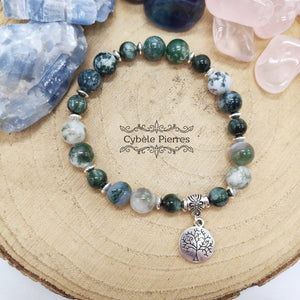 Bracelet Arbre de vie - Agate Arbre et Seraphinite (6 et 8mm) - Cybele Pierres