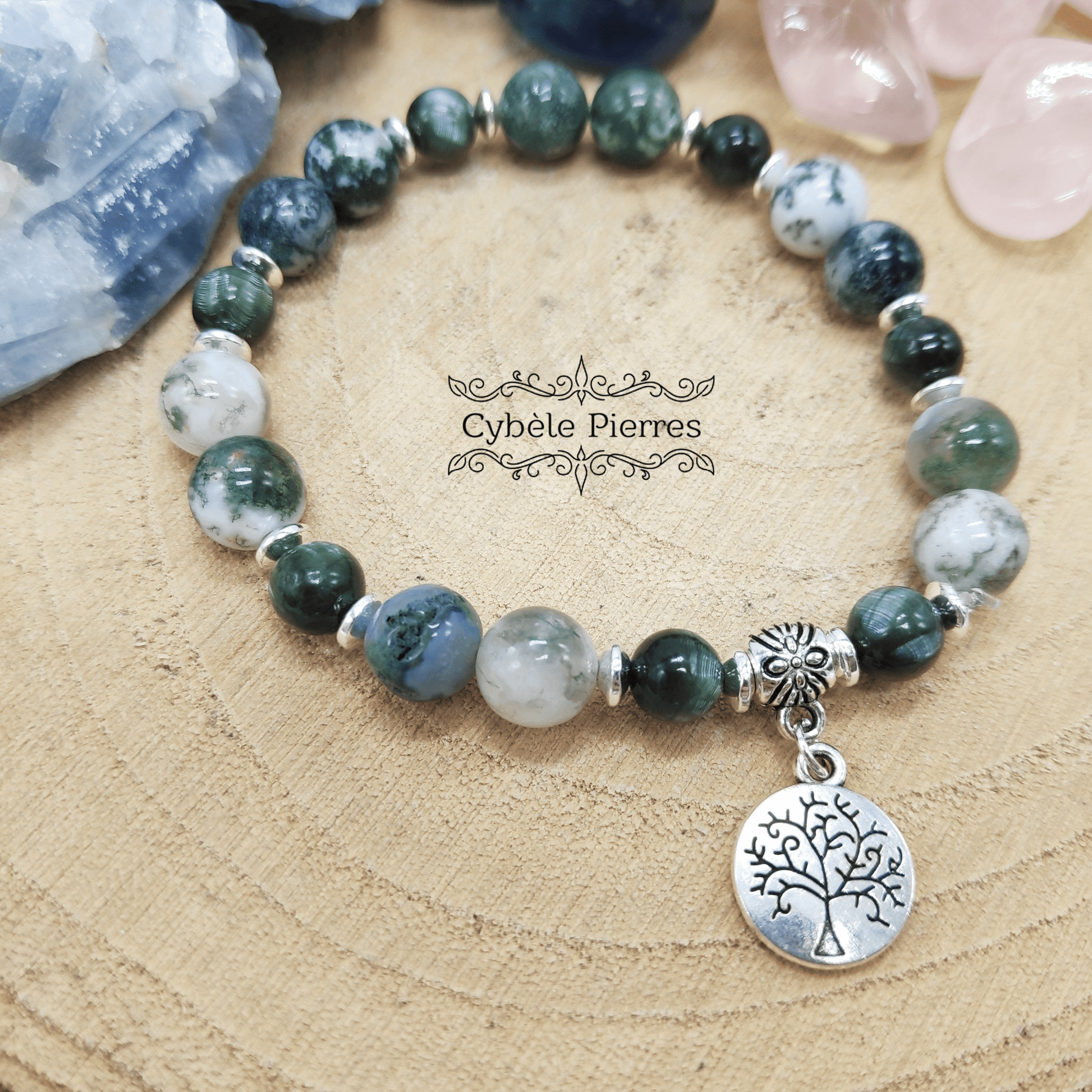 Bracelet Arbre de vie - Agate Arbre et Seraphinite (6 et 8mm) - Cybele Pierres