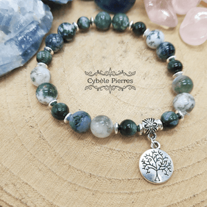 Bracelet Arbre de vie - Agate Arbre et Seraphinite (6 et 8mm) - Cybele Pierres