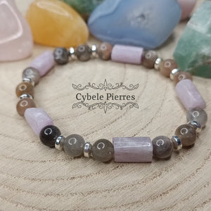 Bracelet Arianrhod - Pierre de lune et Kunzite (6 et 10mm) - 17cm - Cybele Pierres