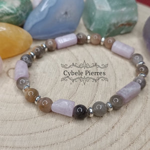 Bracelet Arianrhod - Pierre de lune et Kunzite (6 et 10mm) - 17cm - Cybele Pierres