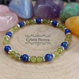 Bracelet Atago - Lapis - Lazuli et Péridot (6mm) - 18cm - Cybele Pierres