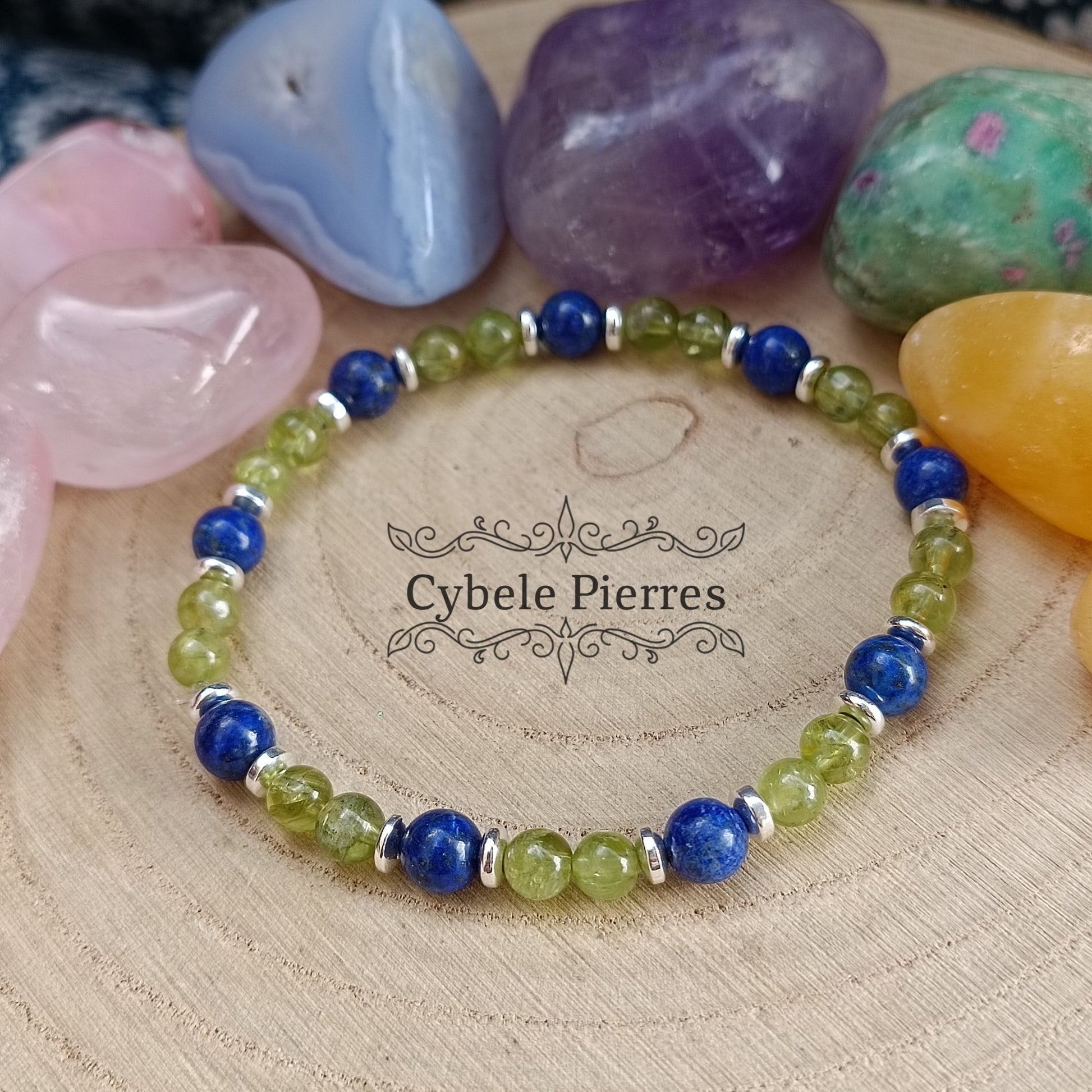 Bracelet Atago - Lapis - Lazuli et Péridot (6mm) - 18cm - Cybele Pierres
