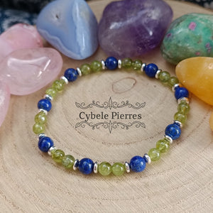 Bracelet Atago - Lapis - Lazuli et Péridot (6mm) - 18cm - Cybele Pierres