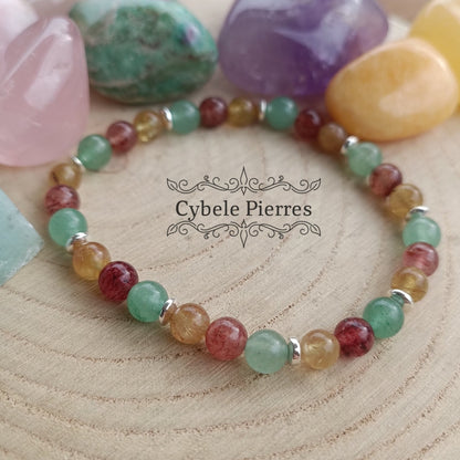 Bracelet Aufaniae - Apatite jaune, Aventurine verte et rouge (6mm) - 18cm - Cybele Pierres