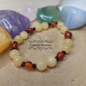 Bracelet Aurora - Cornaline, grenat facettée et Calcite Orange (3mm, 6mm et 8mm) - 17cm - Cybele Pierres