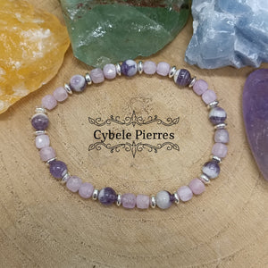 Bracelet Belle Ame - Améthyste rubanée et Kunzite - 17cm (6mm) - Cybele Pierres