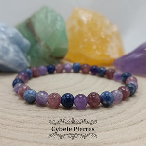Bracelet Belle Nuit - Sodalite, Améthyste et Lépidolite (6mm) - 18cm - Cybele Pierres