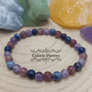 Bracelet Belle Nuit - Sodalite, Améthyste et Lépidolite (6mm) - 18cm - Cybele Pierres