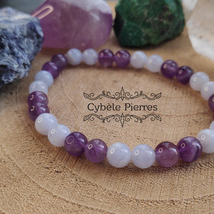 Bracelet Bien - être - Améthyste & Calcédoine bleue (6mm) - 18cm - Cybele Pierres