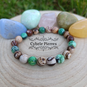 Bracelet Bon sens - Variscite et Jaspe zèbre (8mm) - 17cm - Cybele Pierres