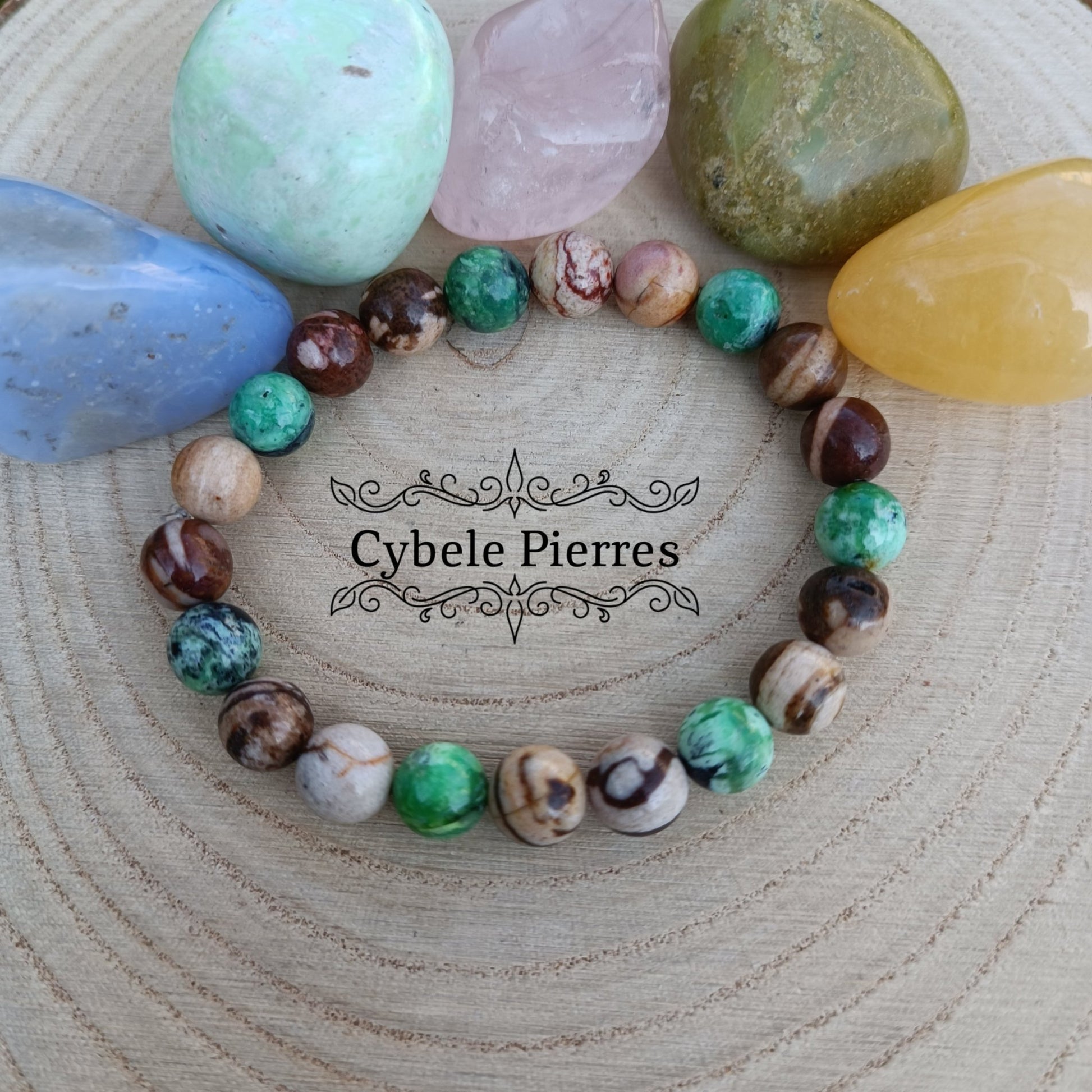 Bracelet Bon sens - Variscite et Jaspe zèbre (8mm) - 17cm - Cybele Pierres