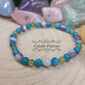 Bracelet Bona Dea : Péridot, Apatite bleue et Améthyste (4 et 6mm) - 18cm - Cybele Pierres