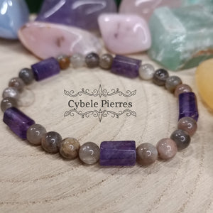 Bracelet Bonté - Améthyste et Pierre de Lune (6 et 10mm) - 18cm - Cybele Pierres