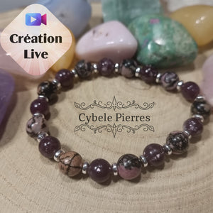 Bracelet "Ca ira" - Lépidolite et Rhodonite (8mm) - 18cm - Cybele Pierres