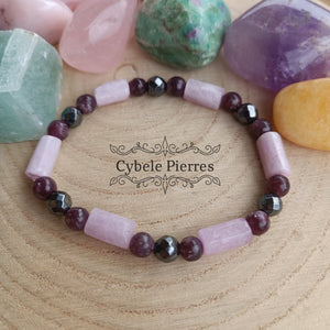 Bracelet "ça va aller" - Kunzite et Lépidolite (6 et 8mm) - 17cm - Cybele Pierres