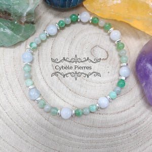 Bracelet Calme et Equilibre :Aigue - marine, Chrysoprase et Jade vert de Chine (6mm et 3mm) - 18cm - Cybele Pierres