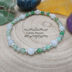 Bracelet Calme et Equilibre :Aigue - marine, Chrysoprase et Jade vert de Chine (6mm et 3mm) - 18cm - Cybele Pierres