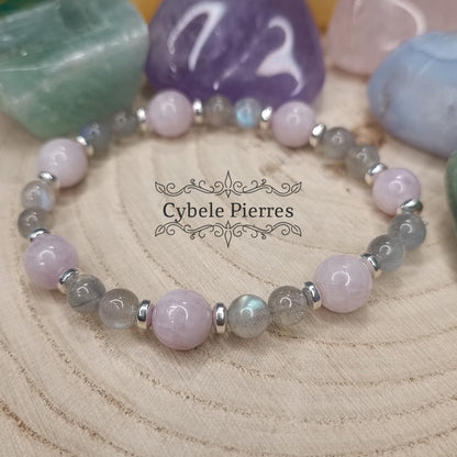 Bracelet Caresse - Kunzite et Labradorite (6 et 8mm) - 17cm - Cybele Pierres