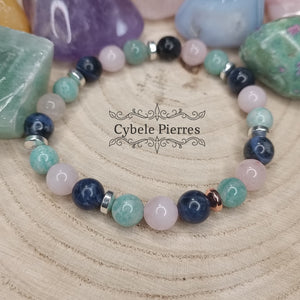 Bracelet Certitude intérieure - Sodalite, Amazonite et Quartz rose (8mm) - 19cm - Cybele Pierres