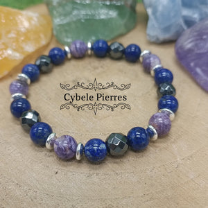 Bracelet - Charoïte et Lapis - Lazuli - (8mm) - 18cm - Cybele Pierres