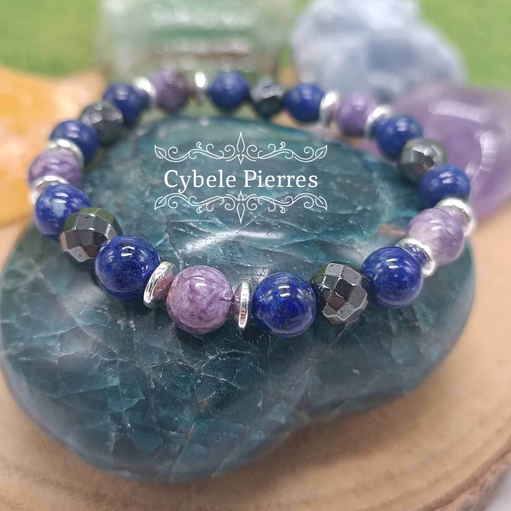 Bracelet - Charoïte et Lapis - Lazuli - (8mm) - 18cm - Cybele Pierres