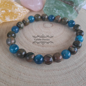 Bracelet Cheminement - Apatite bleue et Ryolite (8mm) - 19cm - Cybele Pierres