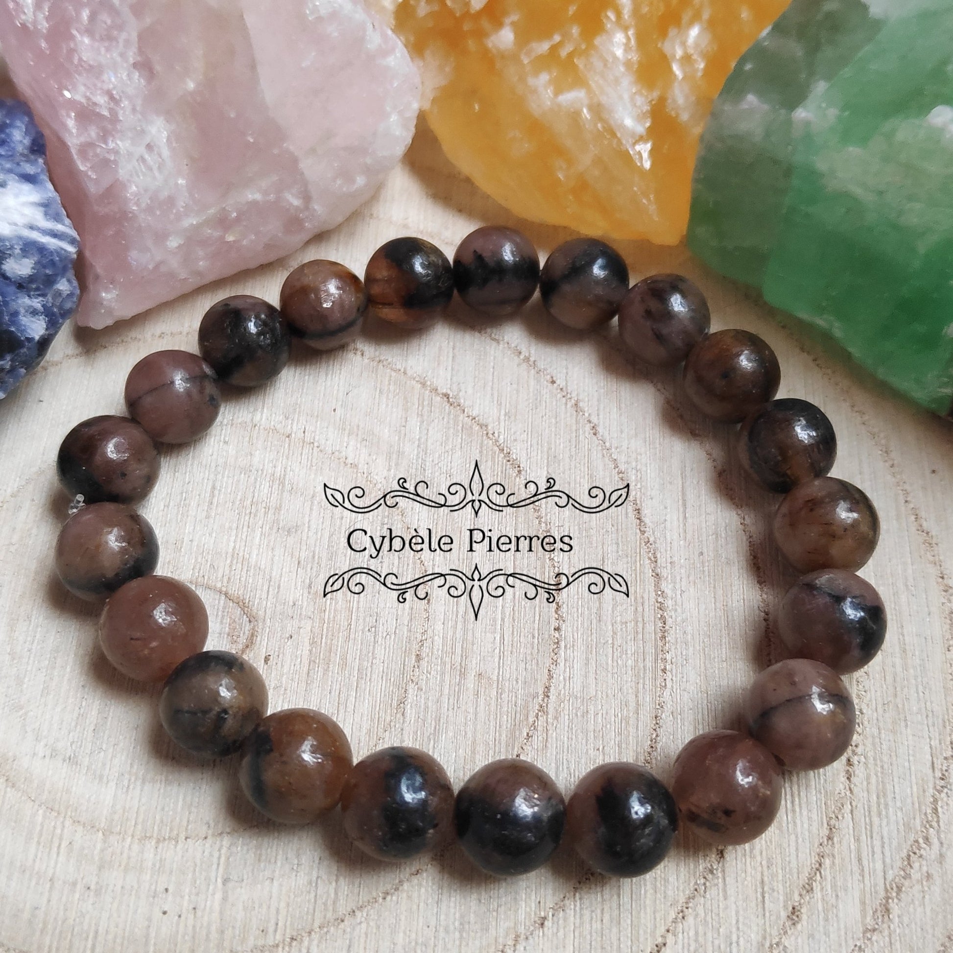 Bracelet Chiastolite - (8mm) - 18cm - Cybele Pierres