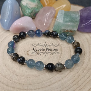 Bracelet Ciel d'orage - Fluorine bleue et Opale (8mm) - 18cm - Cybele Pierres
