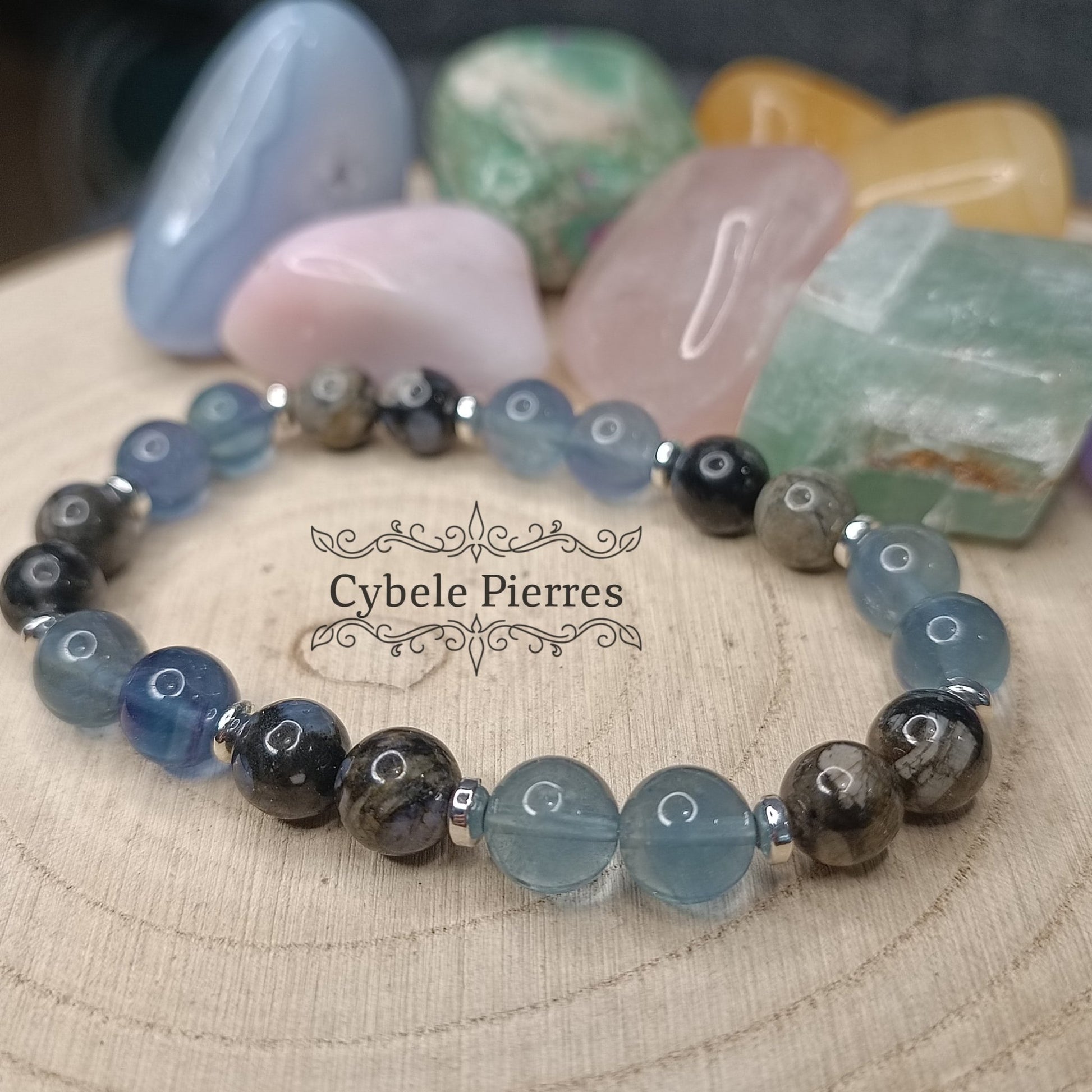 Bracelet Ciel d'orage - Fluorine bleue et Opale (8mm) - 18cm - Cybele Pierres