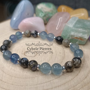 Bracelet Ciel d'orage - Fluorine bleue et Opale (8mm) - 18cm - Cybele Pierres
