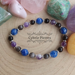 Bracelet Conseils : Cyanite, Obsidienne argentée et Améthyste (6mm et 8mm) - 17cm - Cybele Pierres