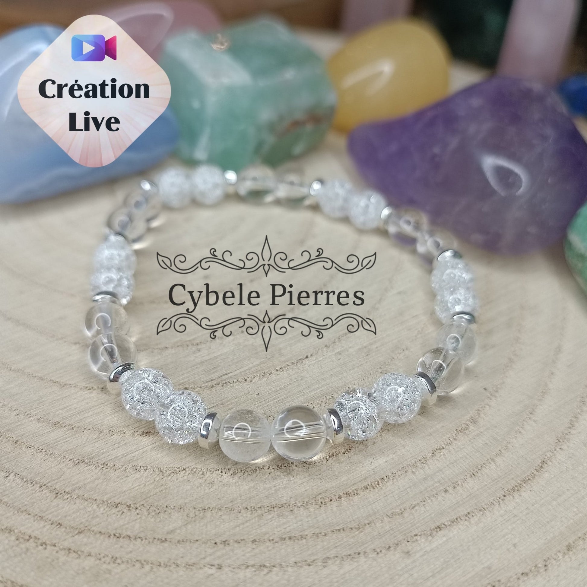 Bracelet Cristal - Cristal de roche normal et craquelé (6mm) - 17cm - Cybele Pierres
