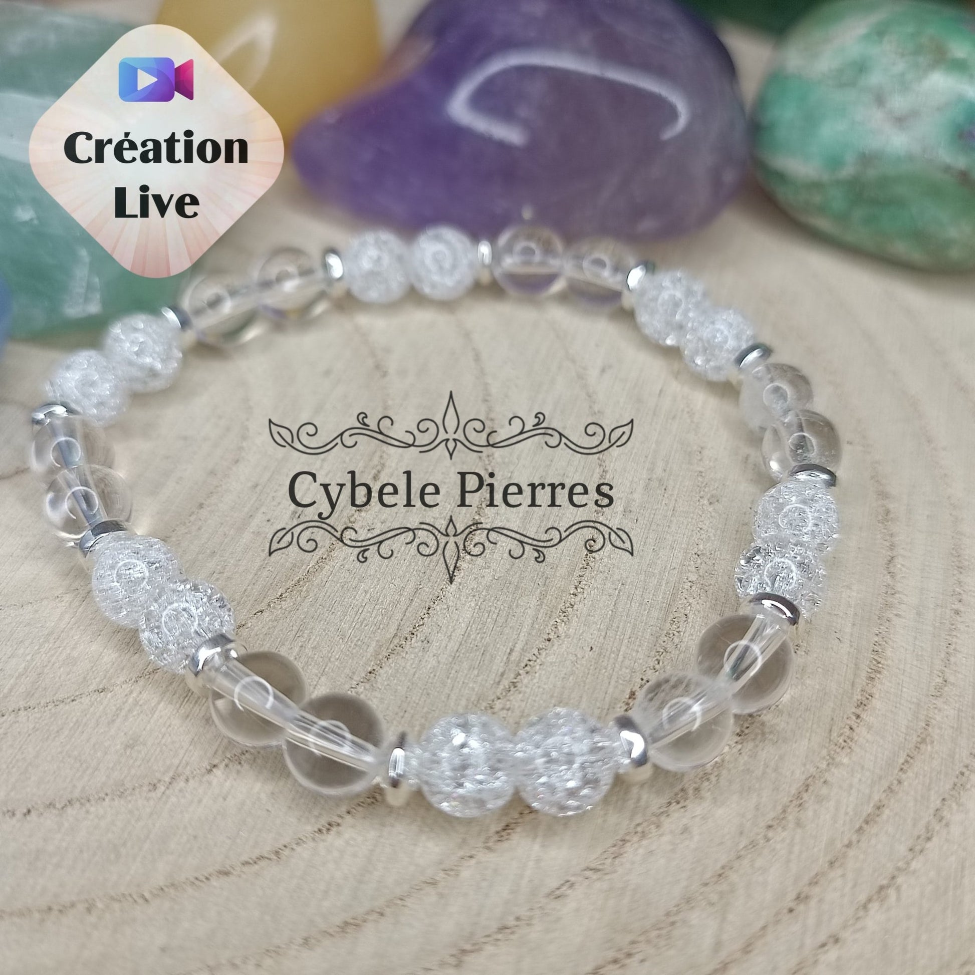 Bracelet Cristal - Cristal de roche normal et craquelé (6mm) - 17cm - Cybele Pierres