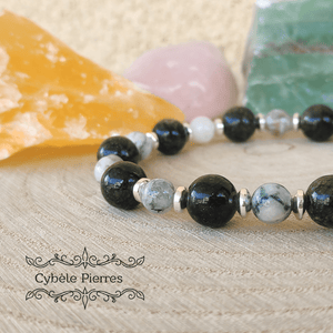 Bracelet Croissance - Serpentine et Agate Arbre (6 et 8mm) - 18cm - Cybele Pierres