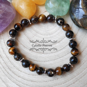Bracelet Déblocage et Détermination : Biotite et Œil de tigre (8mm) - 18cm - Cybele Pierres