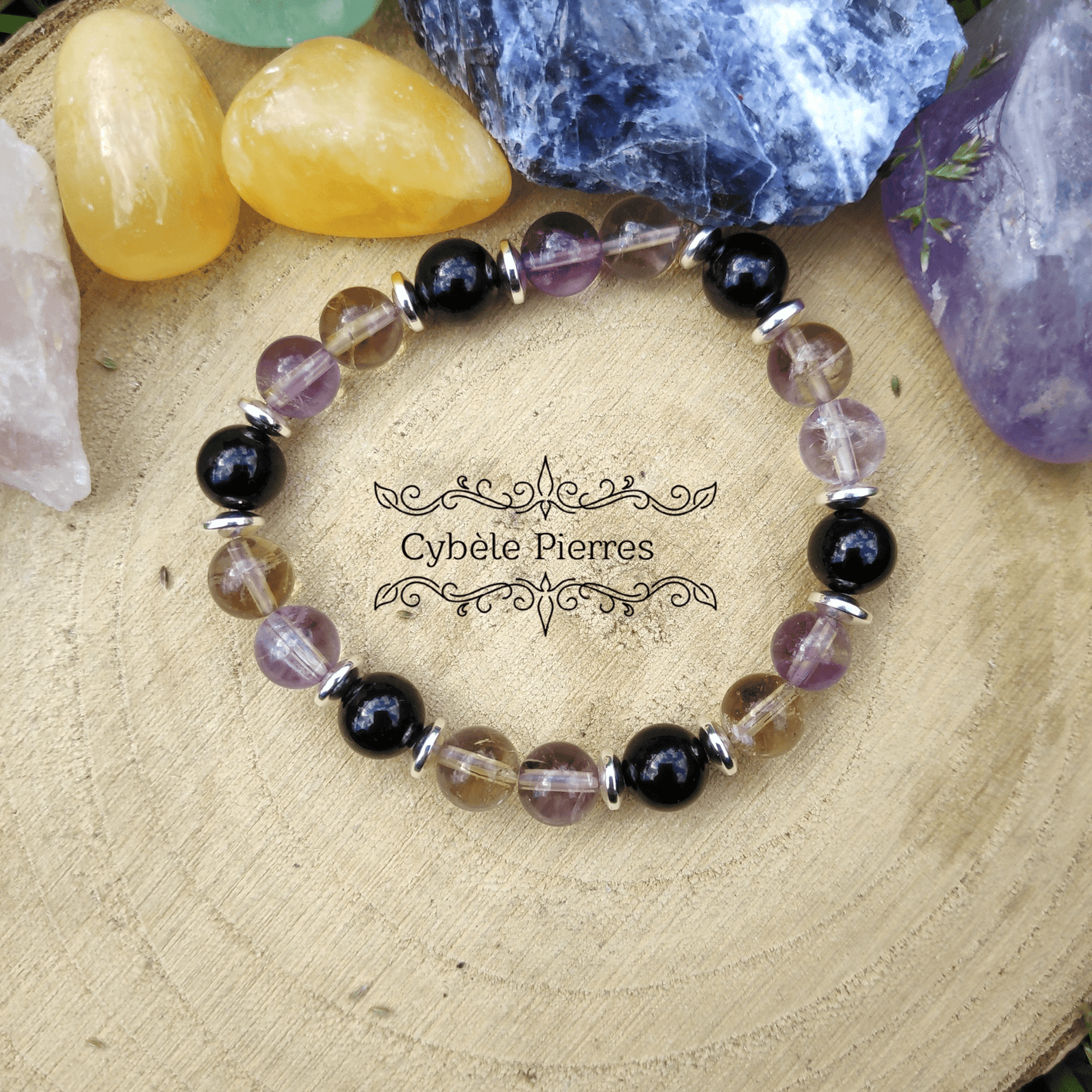 Bracelet Déblocage et Paix - Spinelle et Amétrine (8mm) - 17cm - Cybele Pierres