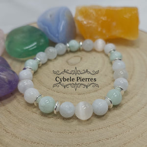 Bracelet Déesse - Amazonite verte, Célestine et Sélénite (8mm) - 18cm - Cybele Pierres
