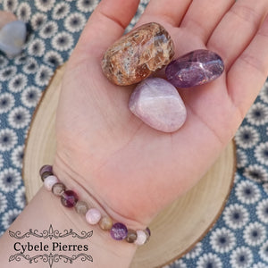 Bracelet Défis - Améthyste, Pierre de lune et Kunzite (6 et 8mm) - 17cm - Cybele Pierres