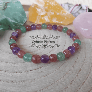 Bracelet Délivrance - Améthyste, aventurine rouge et verte (6mm) - 17cm - Cybele Pierres
