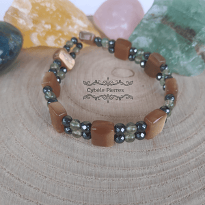 Bracelet Double - Apatite verte et Pierre de Soleil (4mm) - 18cm [🔥Dernier exemplaire!] - Cybele Pierres