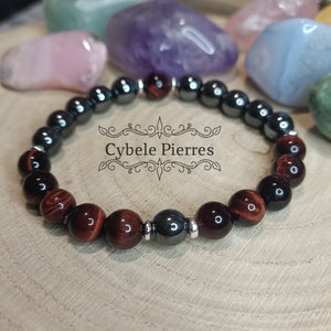 Bracelet Double Force - Hématite & Oeil de Taureau (8mm) - 19cm - Cybele Pierres