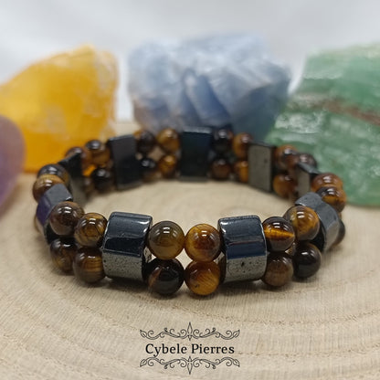 Bracelet Double - Oeil de tigre et Hematite (6mm) - 17cm - Cybele Pierres