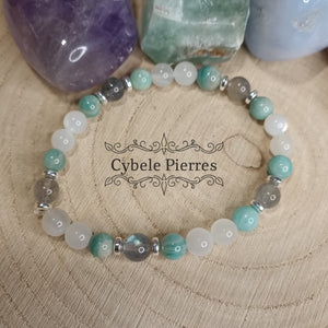 Bracelet Douceur Hivernale - Amazonite, Labradorite et Pierre de Lune blanche (6mm) - 17cm - Cybele Pierres