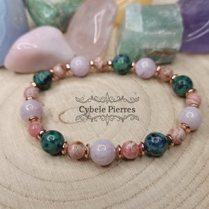 Bracelet Doudou - Kunzite, Chrysocolle et Rhodochrosite (6 et 8mm) - 18cm - Cybele Pierres