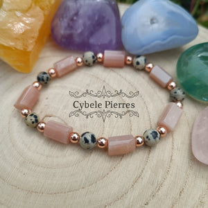 Bracelet Dynamisme - Pierre de Soleil et Jaspe dalmatien (6 et 10mm) - 17cm - Cybele Pierres