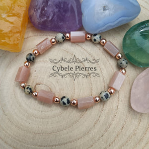 Bracelet Dynamisme - Pierre de Soleil et Jaspe dalmatien (6 et 10mm) - 17cm - Cybele Pierres