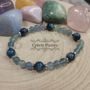 Bracelet Eclaircie : Cyanite et Fluorine bleue (6mm et 8mm) - 19cm - Cybele Pierres