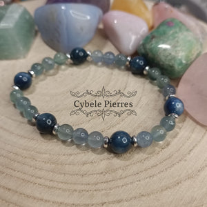 Bracelet Eclaircie : Cyanite et Fluorine bleue (6mm et 8mm) - 19cm - Cybele Pierres